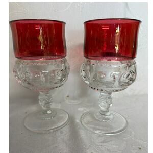 2 Vintage Kings Crown Thumbprint Ruby Red Flashed Goblets